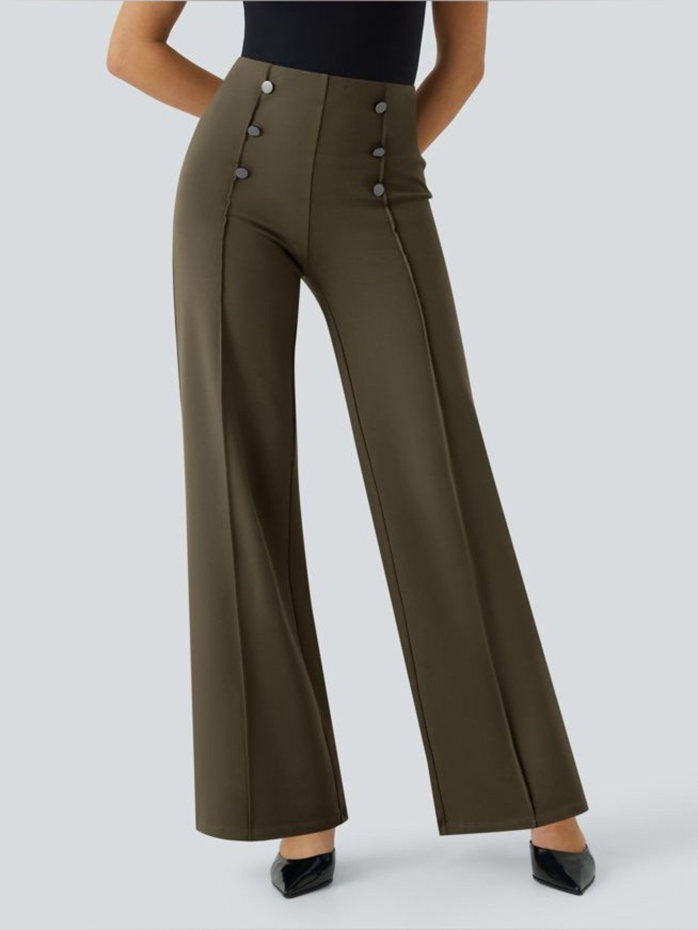 Halara High Waisted Pocket Wide Leg Work Pants Beech Green Size XS